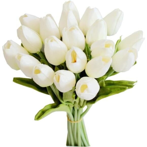 White Artificial Tulips 20pcs Silk Flowers 13in Wedding Spring Home Decor - Picture 1 of 7